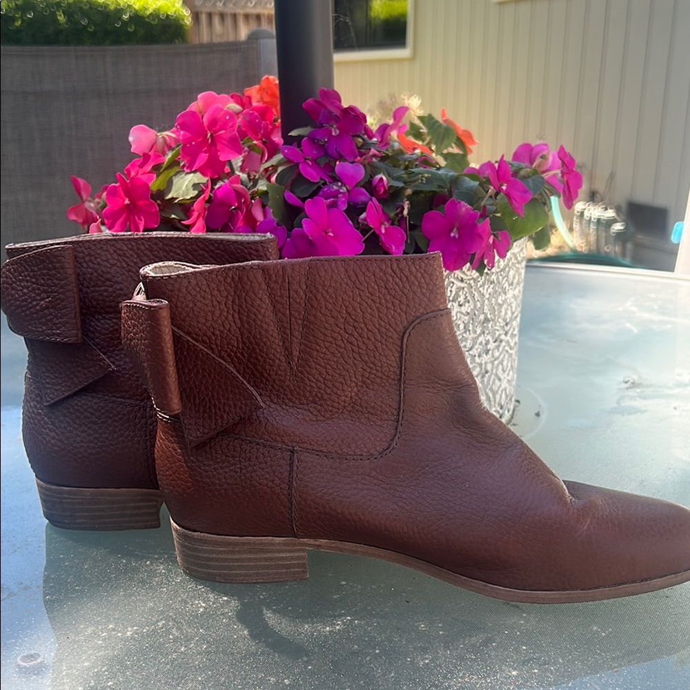 Kate Spade Brown Ankle Booties with Bow Detail